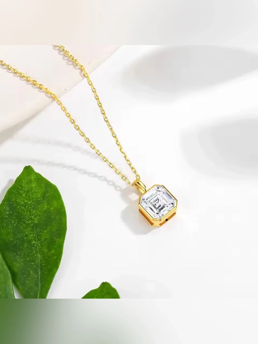 14k Yellow Gold Asscher Cut 2 Ct. Moissanite Necklace